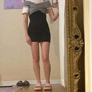 Black bodycon dress with stripes